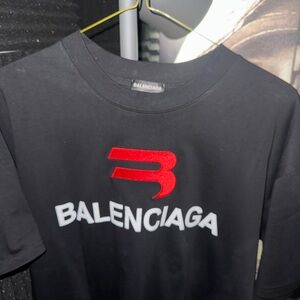 Balenciaga Black Tee with Red and White Logo